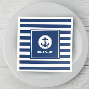 Serviette En Papier Votre nom de bateau Corde & Ancre Bleu Stripes