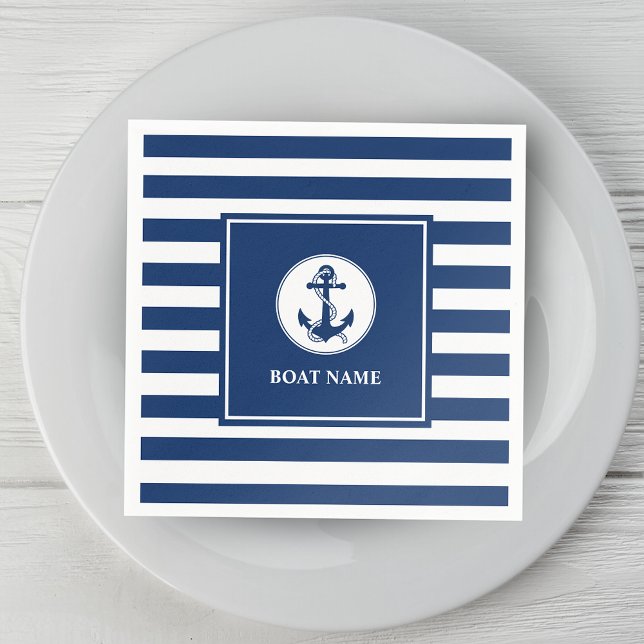 Serviette En Papier Votre nom de bateau Corde & Ancre Bleu Stripes (Créateur téléchargé)