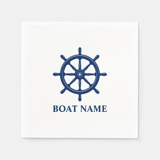 Serviette En Papier Votre nom de bateau Navires Roue Helm Navy Blue (Devant)