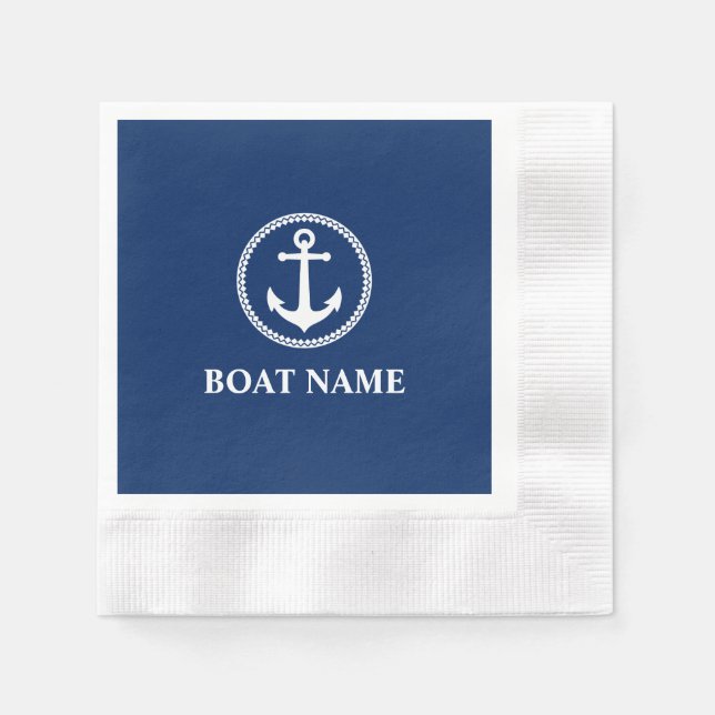 Serviette En Papier Votre nom de bateau Sea Ancre Blue Cocktail (Devant)