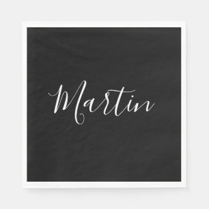Serviette En Papier Votre nom Écriture blanche élégante sur fond noi