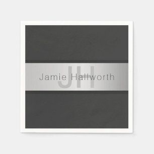 Serviette En Papier Votre nom et monogramme Gris et aspect argent fa