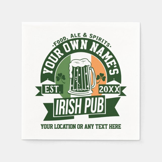 Serviette En Papier Votre nom Irish Pub | Personnalisez la Saint Patri (Devant)