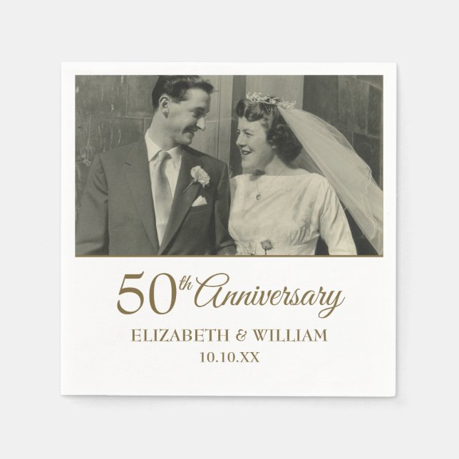 Serviette En Papier Votre photo Mariage 50e anniversaire Golden (Devant)