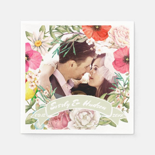 Serviette En Papier Votre photo rose rose rouge rose rose rose Mariage (Devant)