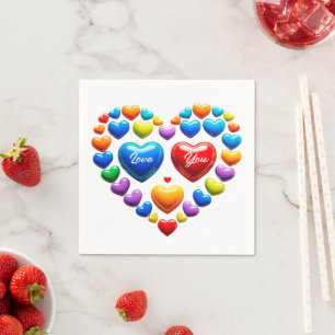 Serviette En Papier Vous aimez avec des coeurs colorés