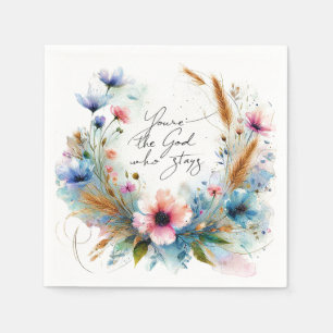 Serviette En Papier Vous êtes le Dieu qui reste, floral aquarelle