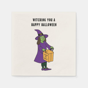 Serviette En Papier Vous souhaitant un joyeux Halloween Sorcière Citat