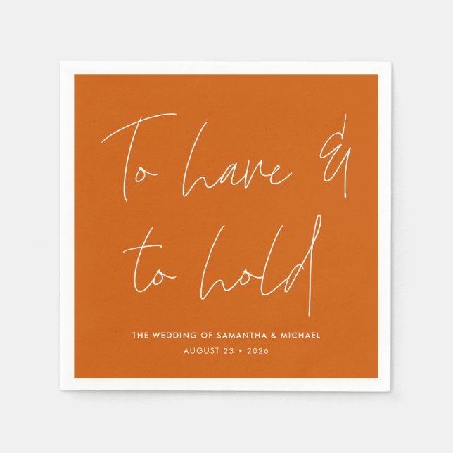 Serviette En Papier Vows de calligraphie moderne brûlés Mariage orange (Devant)