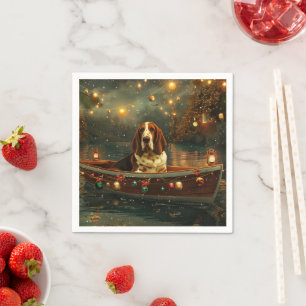 Serviette En Papier Voyage de fête de Noël de Basset Hound
