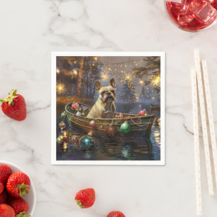 Serviette En Papier Voyage de Noël festif de Bouledogue français