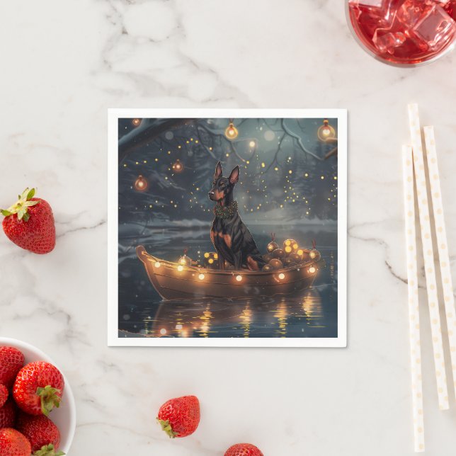Serviette En Papier Voyage de Noël festif du Doberman (En situation)