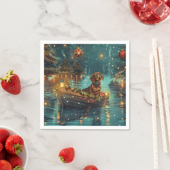 Serviette En Papier Voyage de Noël festif du teckel (En situation)