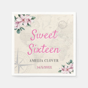 Serviette En Papier Voyage Sweet Sixteen Fille Rose 16ème Anniversaire