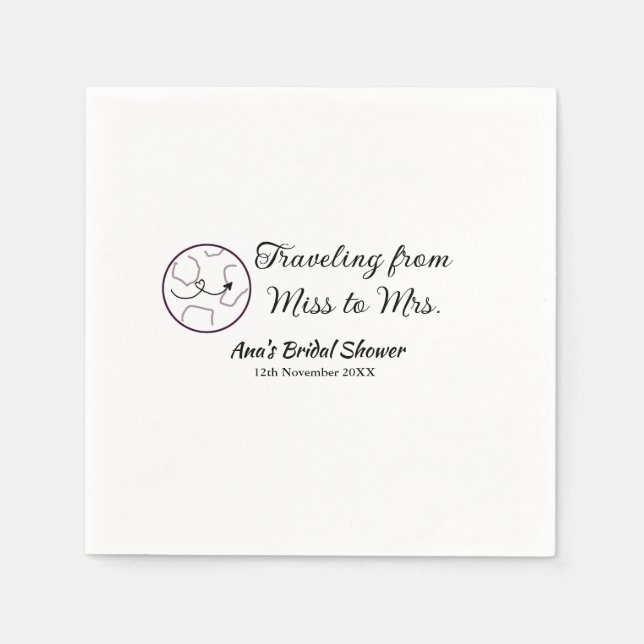 Serviette En Papier Voyager douche nuptiale ajouter nom date de manque (Devant)