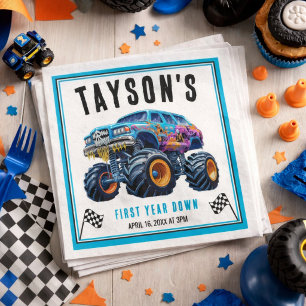 Serviette En Papier Vroom Zoom Monster Truck Boom Fête de 1er Annive