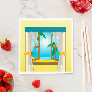 Serviette En Papier Vue de la plage ensoleillée à travers une fenêtre