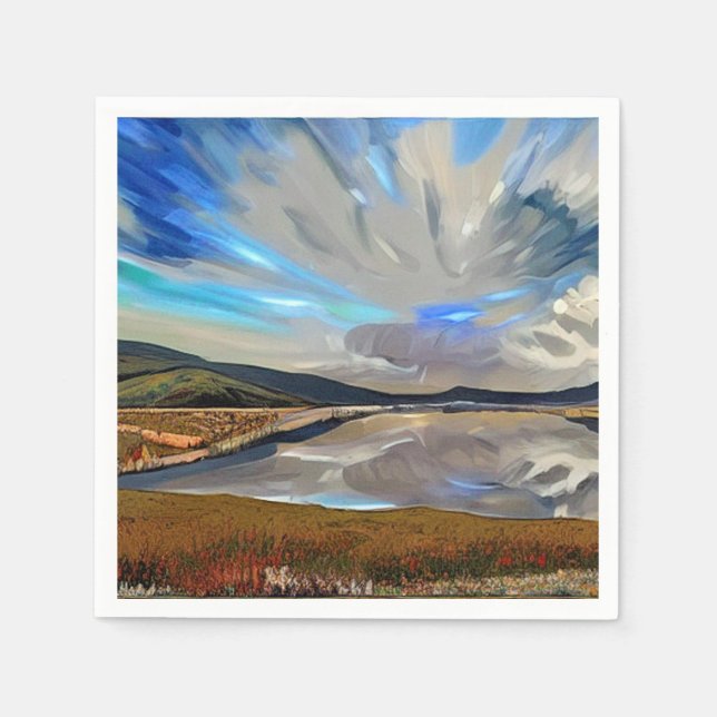 SERVIETTE EN PAPIER VUE DU LAC (Devant)