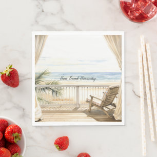 Serviette En Papier Vue océanique plage sérénité