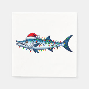 Serviette En Papier Wahoo Poisson Père Noël Chapeau Lumières Drôle Pêc