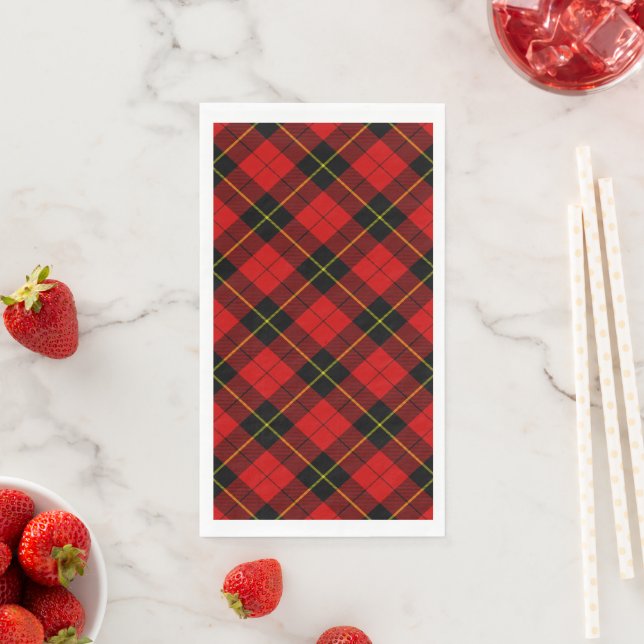 Serviette En Papier Wallace tartan rouge noir plaid (En situation)