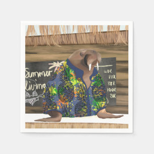 Serviette En Papier Walrus hawaïen amusant et tropical