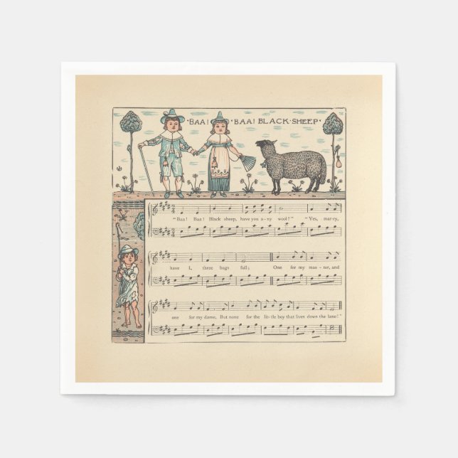 Serviette En Papier Walter Crane Baa Baa Mouton Noir Comptine (Devant)