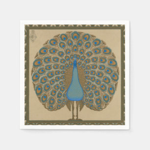 Serviette En Papier Walter Crane Vintage Or Gold Blue Paon Art