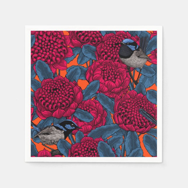 Serviette En Papier Waratah rouge et brunes (Devant)