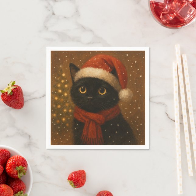Serviette En Papier Warm Christmas Cat Paper Napkins (En situation)