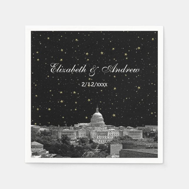 Serviette En Papier Washington DC Skyline Gravée Mariage étoilé (Devant)