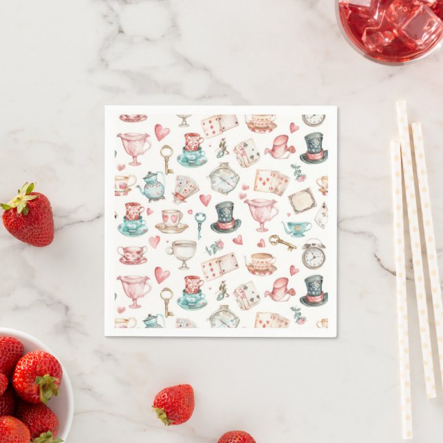 Serviette En Papier Watercolor Alice Pattern  (En situation)
