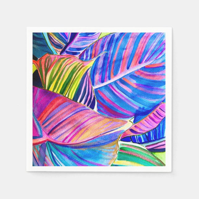 Serviette En Papier Watercolor art canna tropicale feuilles (Devant)