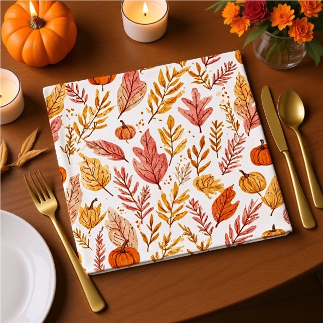 Serviette En Papier Watercolor Autumn Leaves Thanksgiving Napkins (Créateur téléchargé)