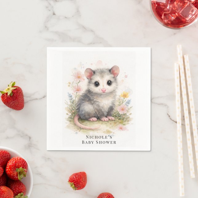 Serviette En Papier Watercolor Baby Possum Baby Shower (En situation)