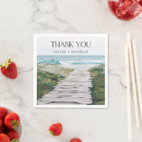 Watercolor Beach Scène Mariage Merci