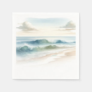 Serviette En Papier Watercolor Beach Waves Rustic Coastal Mariage