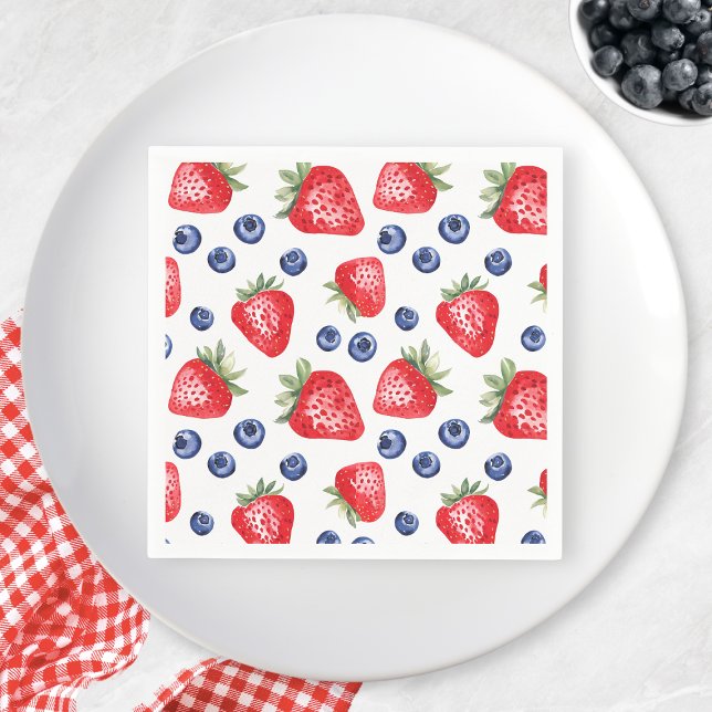 Serviette En Papier Watercolor Berries Motif Fraise Summer Party (Watercolor Berries Pattern Strawberry Summer Party Napkins)