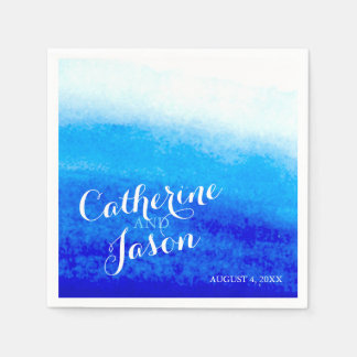 Serviette En Papier Watercolor Blue Beach Wedding Personnalisé