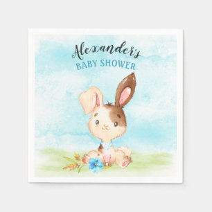 Serviette En Papier Watercolor Boy Bunny Baby shower Farm