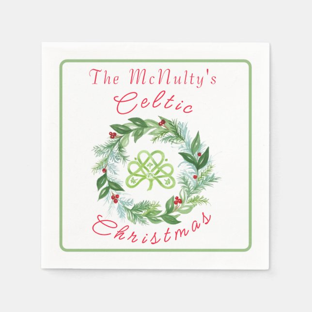 Serviette En Papier Watercolor Celtic Christmas Wreath PERSONALIZE (Devant)