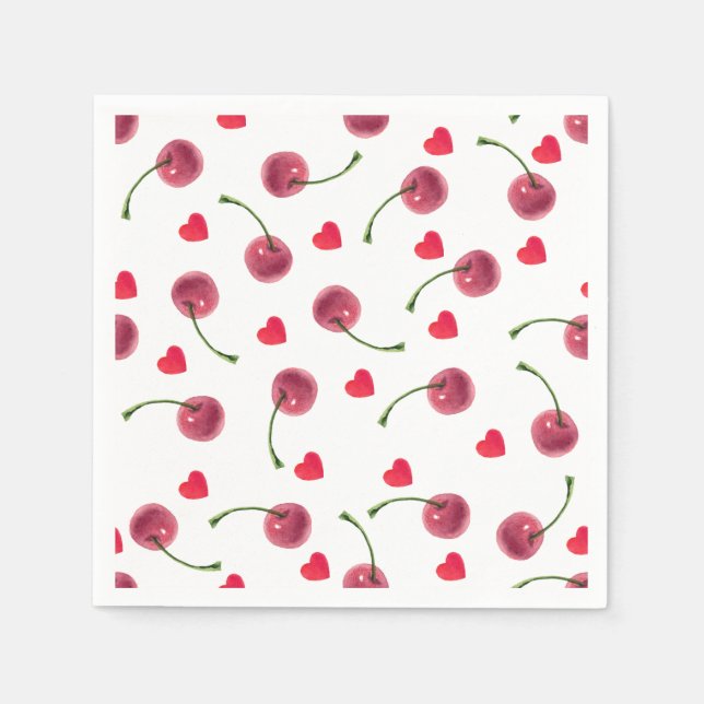 Serviette En Papier Watercolor Cherry Heart (Devant)