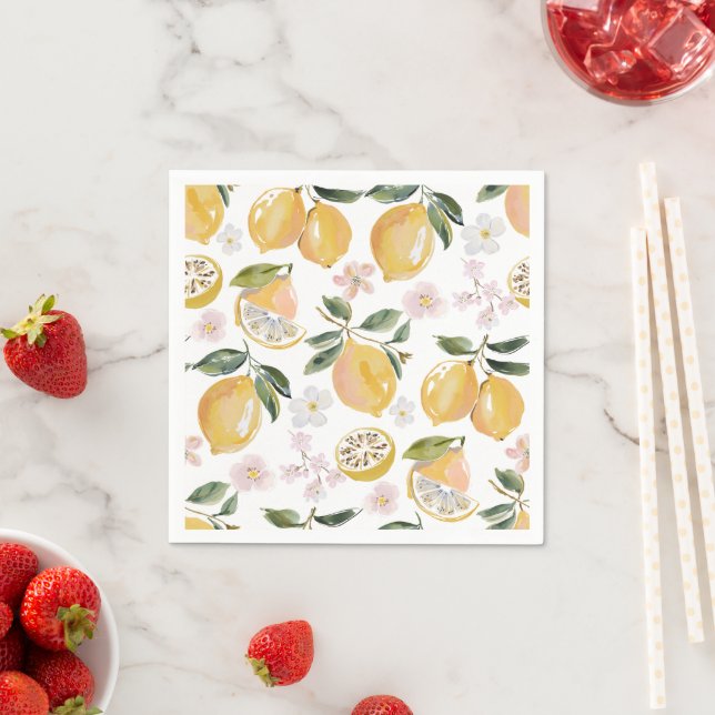 Serviette En Papier Watercolor Citrus & Blueberry Pattern (En situation)