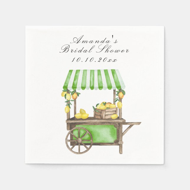 Serviette En Papier Watercolor Citrus Lemon Cart Bridal Shower (Devant)