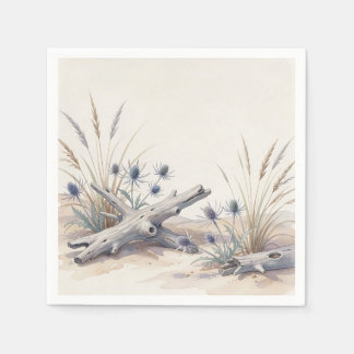 Serviette En Papier Watercolor Coastal Driftwood Sea Holly Beach