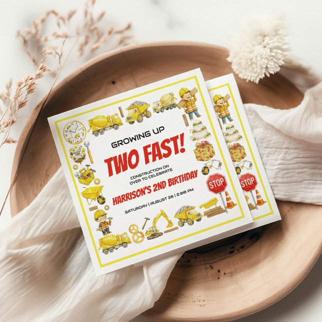 Serviette En Papier Watercolor Construction 2nd Birthday Party  (Watercolor Construction 2nd Birthday Party napkins
)