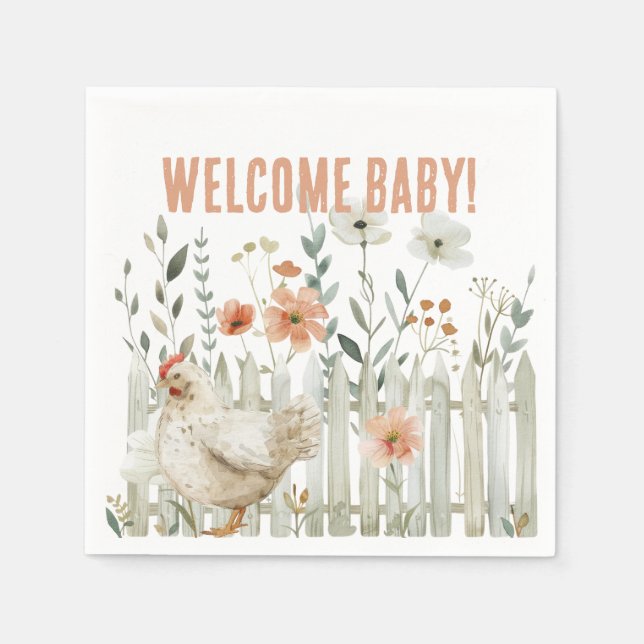 Serviette En Papier Watercolor Country Farm Baby shower (Devant)
