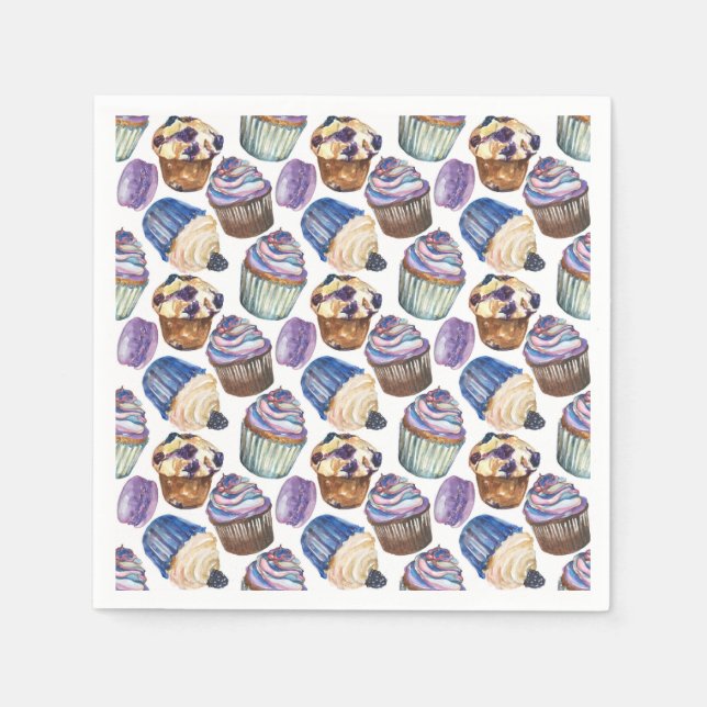 Serviette En Papier Watercolor cupcakes (Devant)