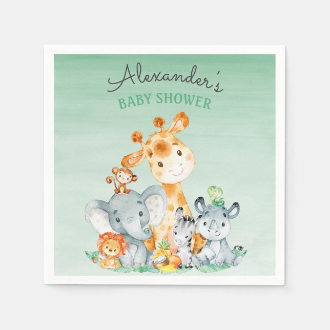 Serviette En Papier Watercolor Cute Safari Jungle Baby shower (Devant)