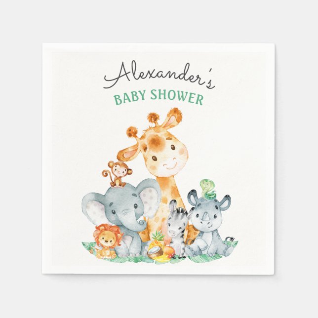 Serviette En Papier Watercolor Cute Safari Jungle Baby shower (Devant)